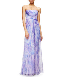 Badgley Mischka Strapless Sweetheart Floral Print Gown