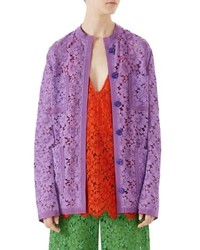 Light Violet Floral Lace Bomber Jacket