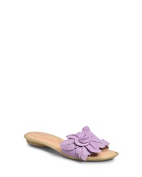Light Violet Floral Leather Flat Sandals