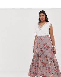 En Crème Plus En Creme Plus Maxi Skirt With Button Front Detail In Floral