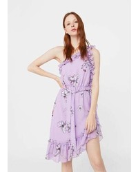 Light Violet Floral Off Shoulder Dress