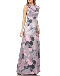 Kay Unger Floral Print Satin Gown