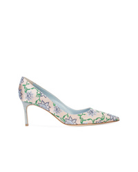 Light Violet Floral Satin Pumps