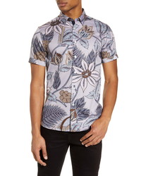 Ted Baker London Canwe Slim Fit Floral Short Sleeve Button Up Shirt