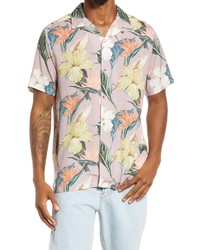 Topman Tropical Floral Print Short Sleeve Button Up Shirt