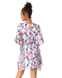 Tanya Taylor Floral Ikat Silk Stripe Faretta Dress