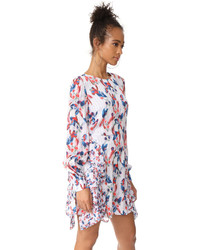 Tanya Taylor Floral Ikat Silk Stripe Faretta Dress