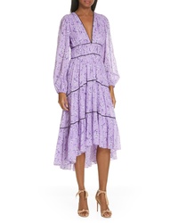 Light Violet Floral Silk Midi Dress