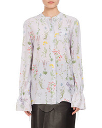 Altuzarra Christina Floral Silk Bell Sleeve Shirt Lilac