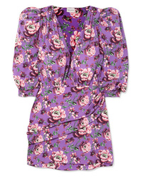 Light Violet Floral Silk Wrap Dress
