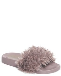 Light Violet Fur Flat Sandals