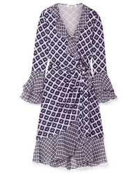 Light Violet Geometric Silk Wrap Dress
