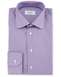 Eton Contemporary Fit Micro Gingham Woven Dress Shirt Purple