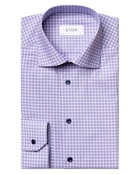 Eton Contemporary Fit Purple Check Crease Resistant Dress Shirt