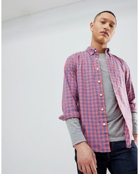 Abercrombie & Fitch Poplin Gingham Check Collar Shirt In Red