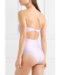 Peony Cutout Pintucked Gingham Bandeau Swimsuit