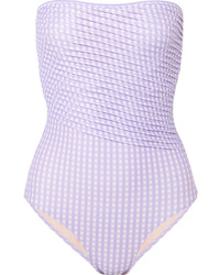 Peony Cutout Pintucked Gingham Bandeau Swimsuit