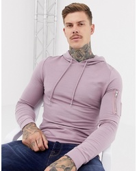 ASOS DESIGN Longline Muscle Fit Hoodie With Ma1 Pocket And Curved Hem In Purple