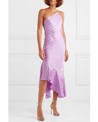 Michelle Mason One Shoulder Asymmetric Striped Silk Satin Jacquard Dress