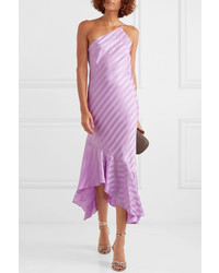 Michelle Mason One Shoulder Asymmetric Striped Silk Satin Jacquard Dress