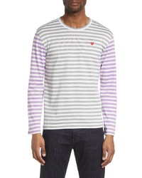 Comme Des Garcons Play Small Heart Stripe Colorblock Long Sleeve T Shirt In Greypurple At Nordstrom