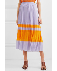 Dries Van Noten Striped Pleated Crepe Midi Skirt