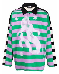 MSGM Colour Block Striped Polo Shirt