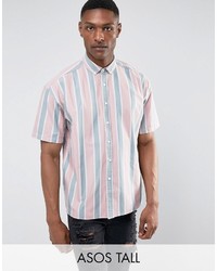 Asos Tall Oversized Stripe Shirt In Pink
