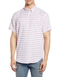 Light Violet Horizontal Striped Short Sleeve Shirt