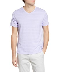 Light Violet Horizontal Striped V-neck T-shirt