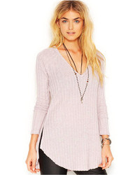 Free People Beach Babe Long Sleeve V Neck Ribbed Knit Top
