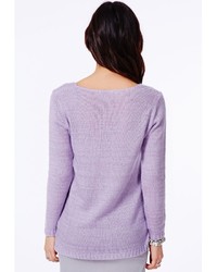 Missguided Ollie V Neck Fluffy Knit Jumper In Lilac