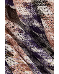 Missoni Fringed Crochet Knit Scarf Purple