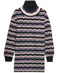 Missoni Wool Blend Crochet Knit Turtleneck Tunic Pink