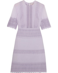 Giambattista Valli Guipure Lace Paneled Crepe And Chiffon Mini Dress Lilac