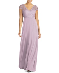 Dessy Collection Cap Sleeve Lace Chiffon Gown