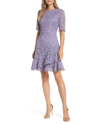 Vince Camuto Asymmetrical Ruffle Lace Fit Flare Dress