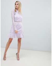 Love Triangle Contrast Lace Skater Dress With Cut Out Back In Lilac