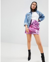PrettyLittleThing Frill Front Leather Look Skirt