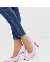 New Look Wide Fit Patent Block Heel Court Shoe In Lilac