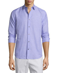 Vince Linen Blend Long Sleeve Sport Shirt Purple