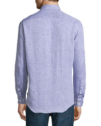 Armani Collezioni Melange Linen Button Down Shirt Purple