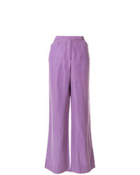 Light Violet Linen Wide Leg Pants