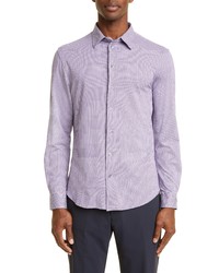 Emporio Armani Houndstooth Stretch Jersey Button Up Shirt In Solid White At Nordstrom