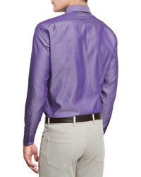 Ermenegildo Zegna Polished Solid Long Sleeve Sport Shirt Purple