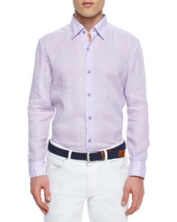 Ermenegildo Zegna Solid Linen Sport Shirt Lilac Purple