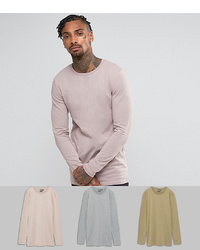ASOS DESIGN 3 Pack Muscle Fit Longline Long Sleeve T Shirt Save