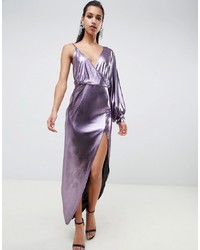 ASOS DESIGN 70s Metallic Sleeve Detail Midi Dress