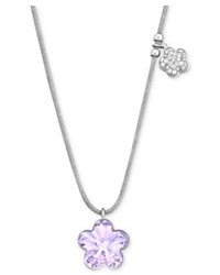 Swarovski Necklace Rhodium Plated Violet Flower Crystal Pendant Necklace