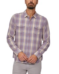 Light Violet Plaid Flannel Long Sleeve Shirt